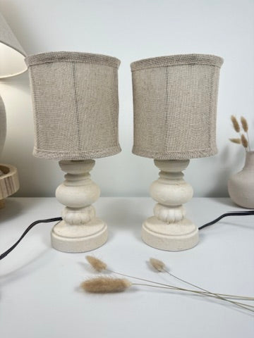 Minimalist Set of 2 Small Desk Lamp Cream Textured  12.5" tall (base 4x4")