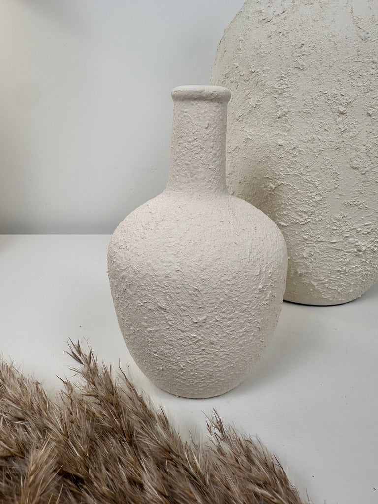 Set of 3 minimalist vases - hand painted and textured - off white