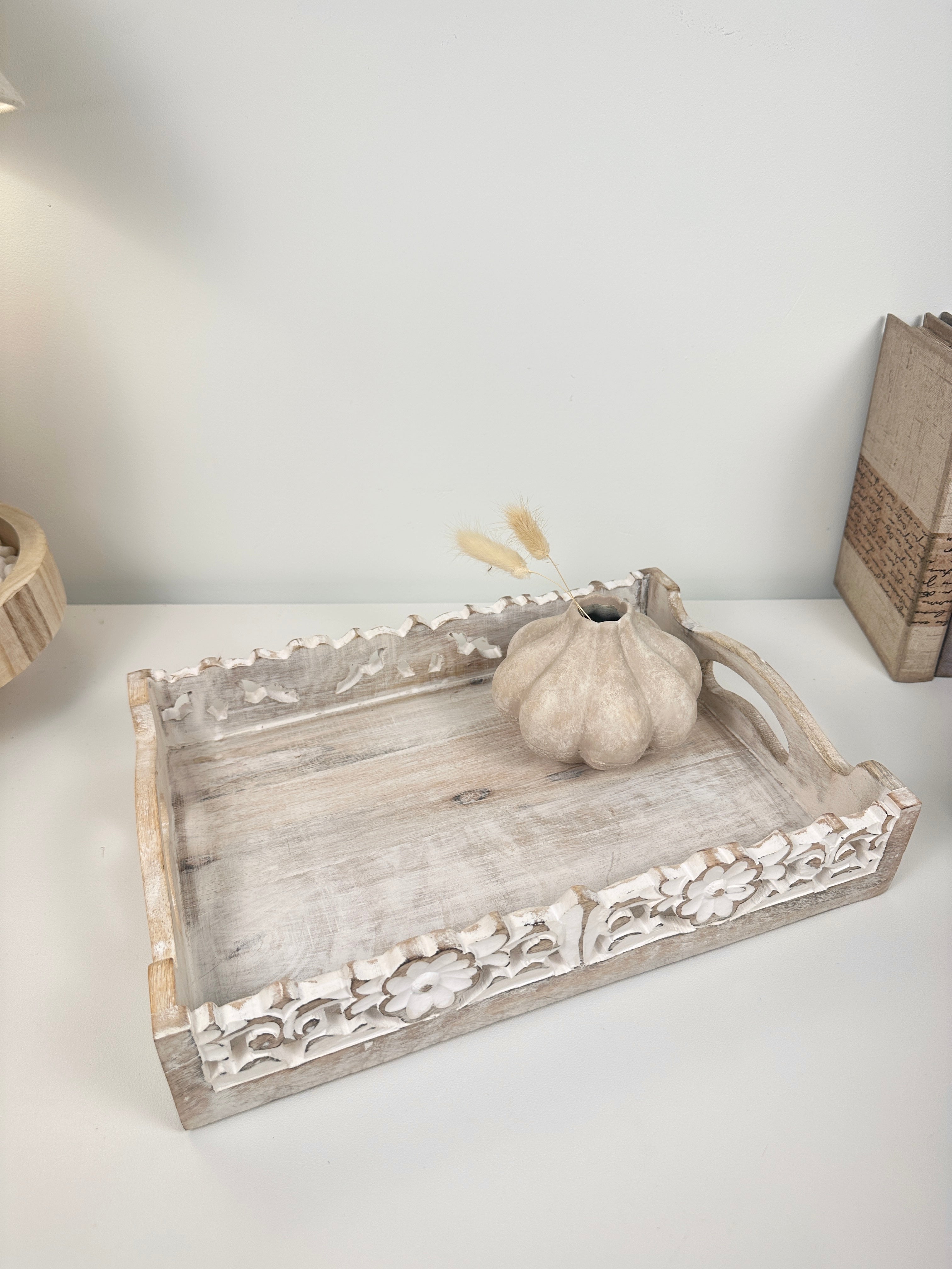 Set of 4 (3 small vases + 1 tray) - Beige and whitewashed