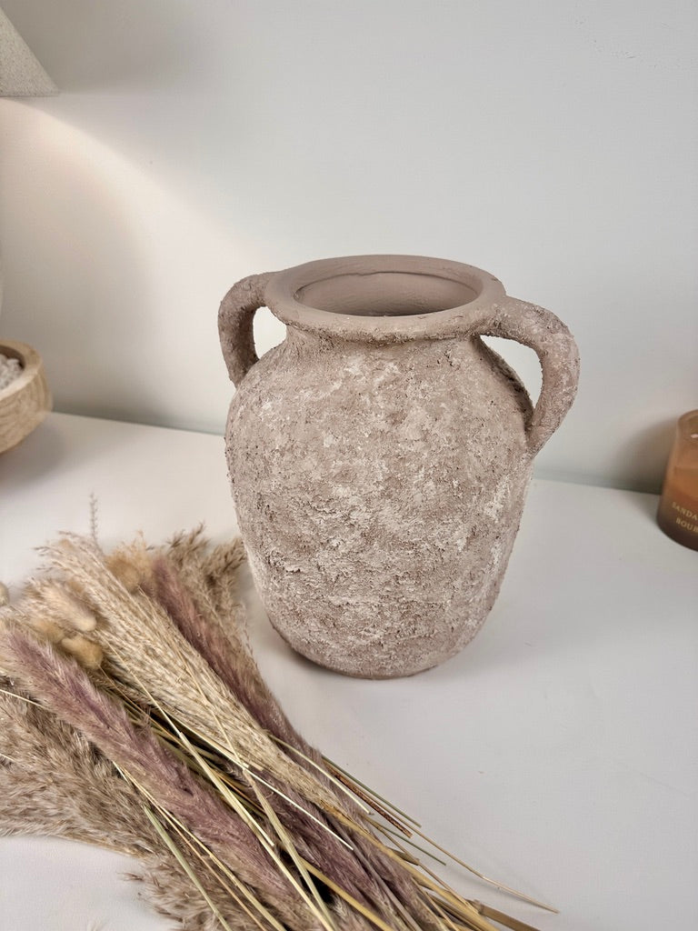 Rustic Minimalist Textured Hand-painted 10.5" tall - Beige washed