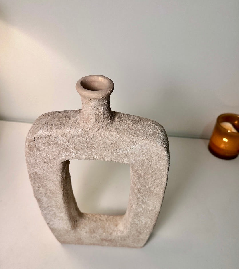 Rustic Hand-Painted Textured Vase 10" tall - Beige Wash