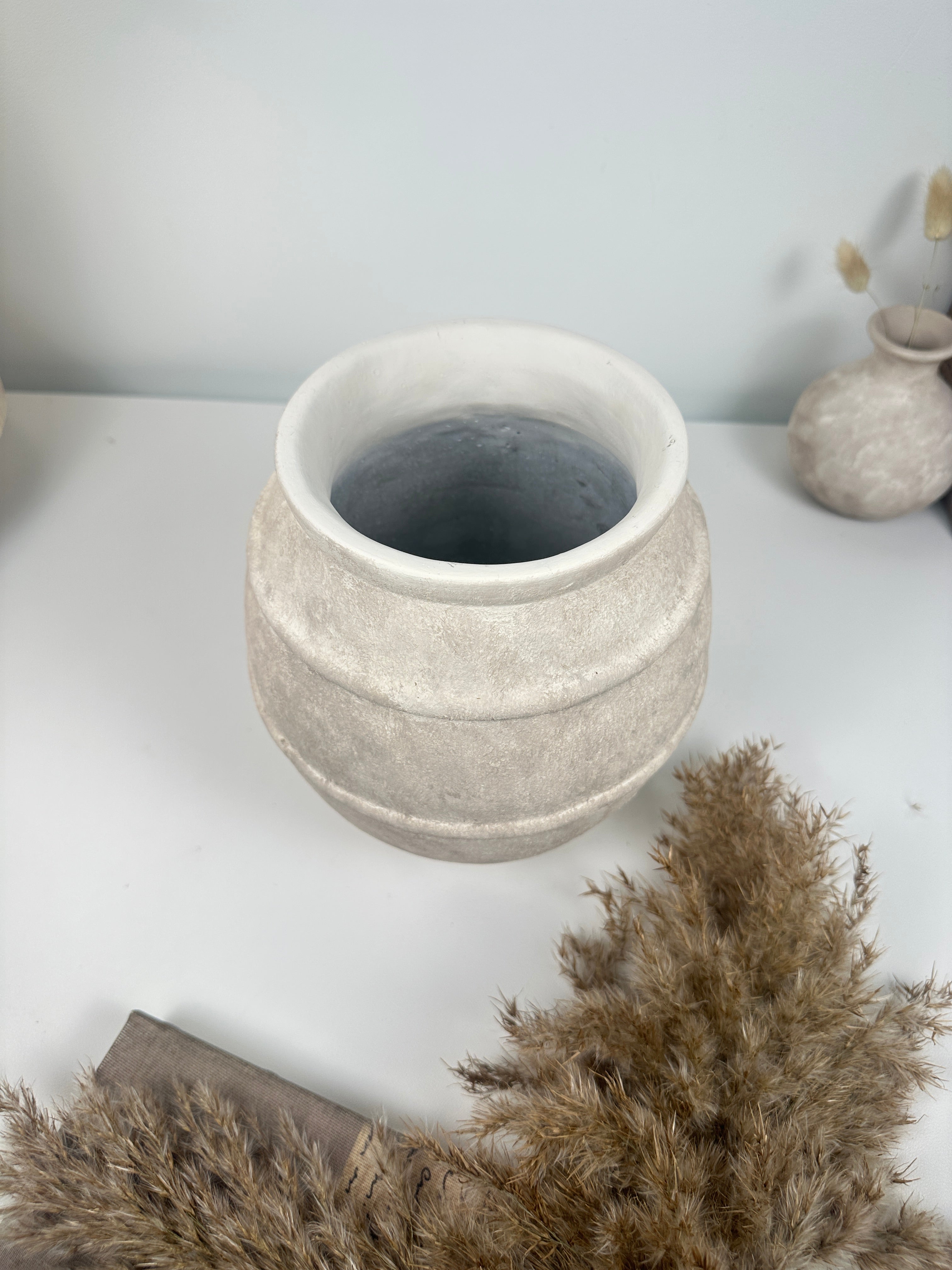 Handmade Painted Beige Washed Decorative Vase Planter 12’’