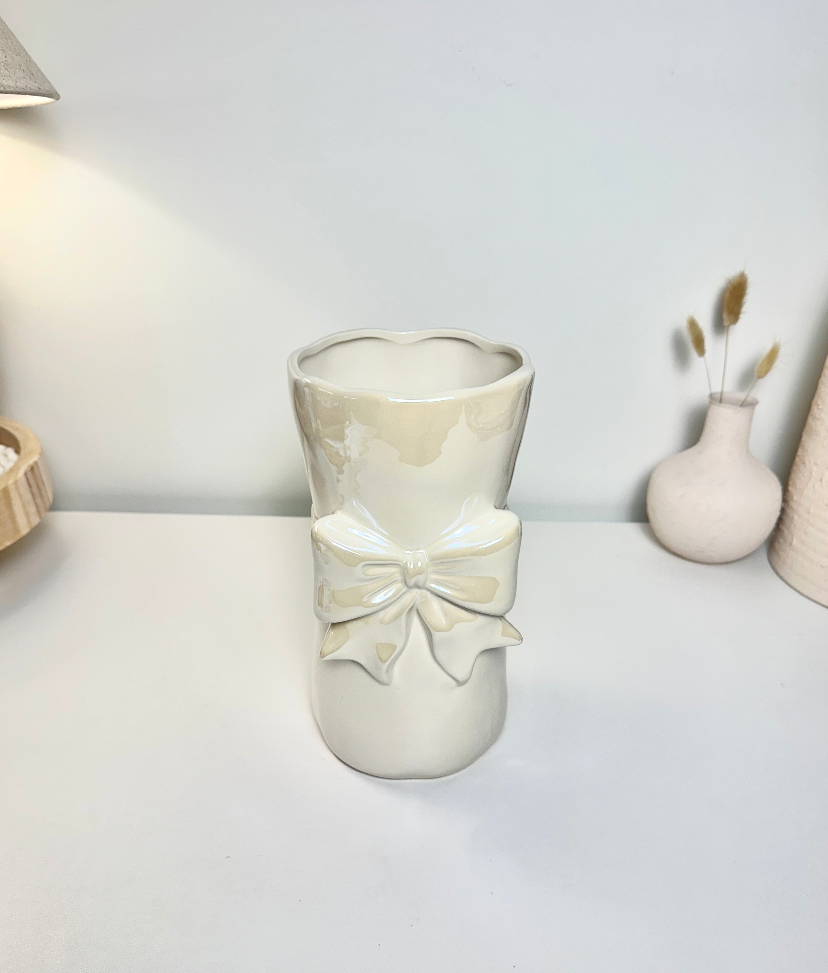 Bow Ceramic Vase with Bow 8” tall