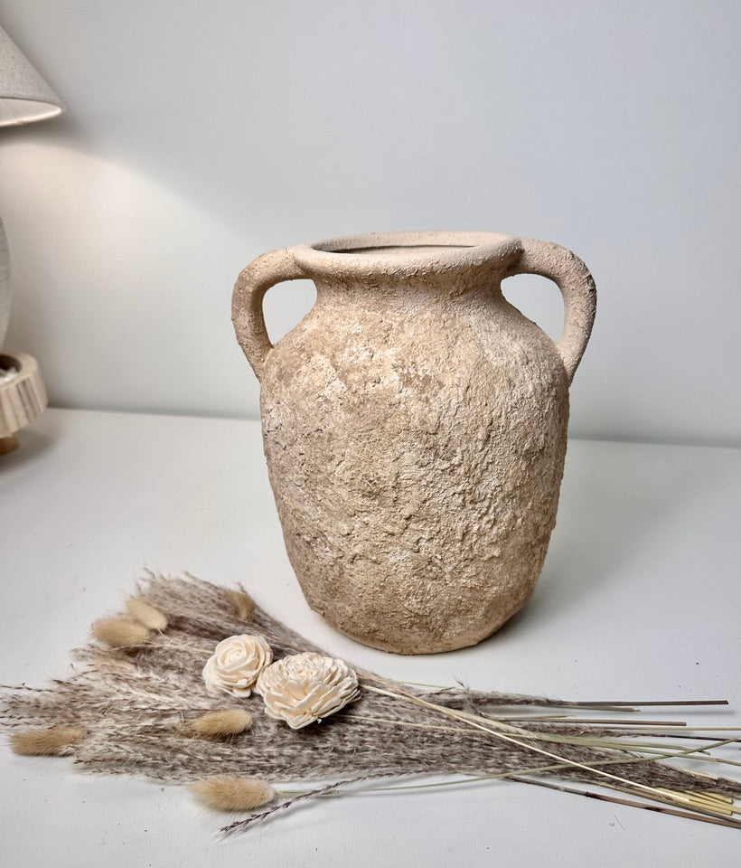 Rustic Minimalist Textured Hand-painted 10.5" tall - Light Beige wash