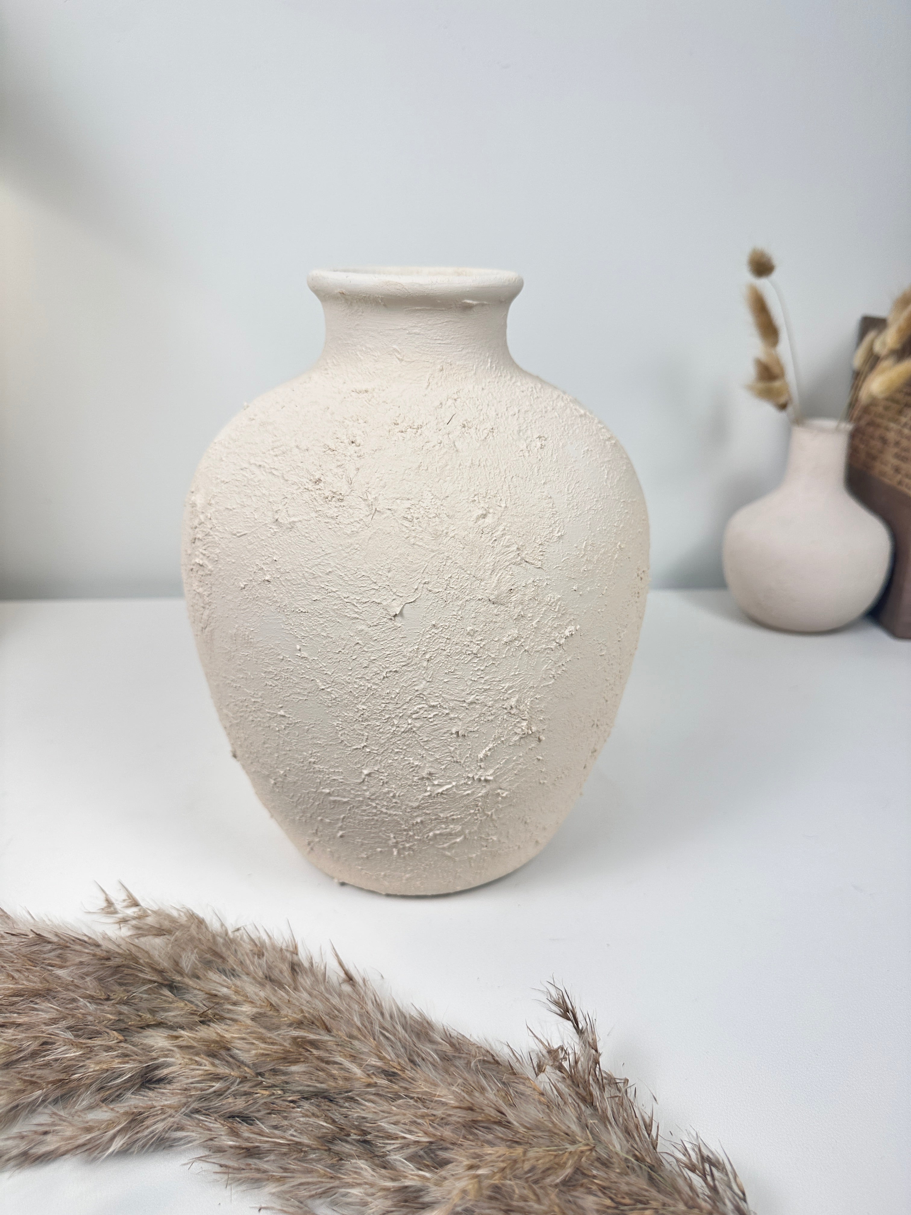 Minimalist Hand-Painted and Textured Ceramic Vase 10” tall