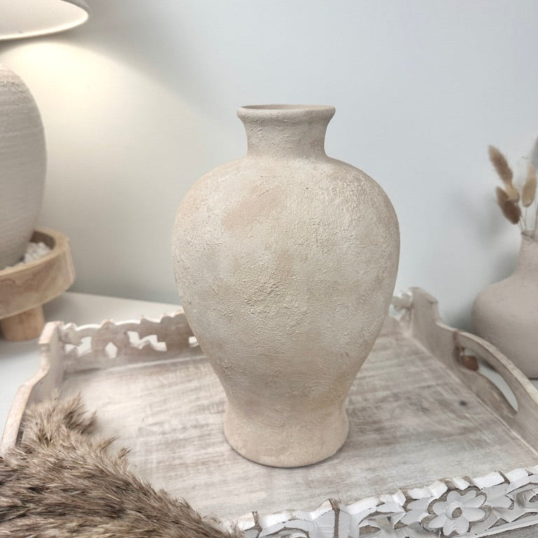 Minimalist Textured Ceramic Vase 10.5" - Cream Sand washed