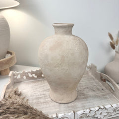 Minimalist Textured Ceramic Vase 10.5" - Cream Sand washed