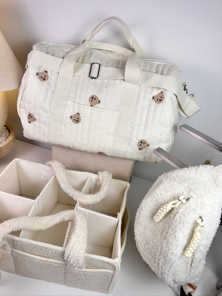 Set of 3 Travel Bag, Crossbody Bag and Caddy Diaper Bag for Baby Essentials - Cream