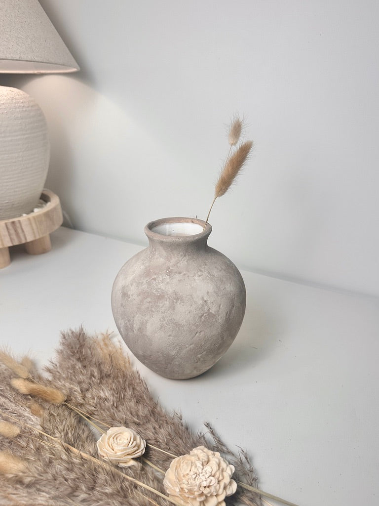 Minimalist Crater Moon Ceramic Vase 7.5" tall - Beige wash