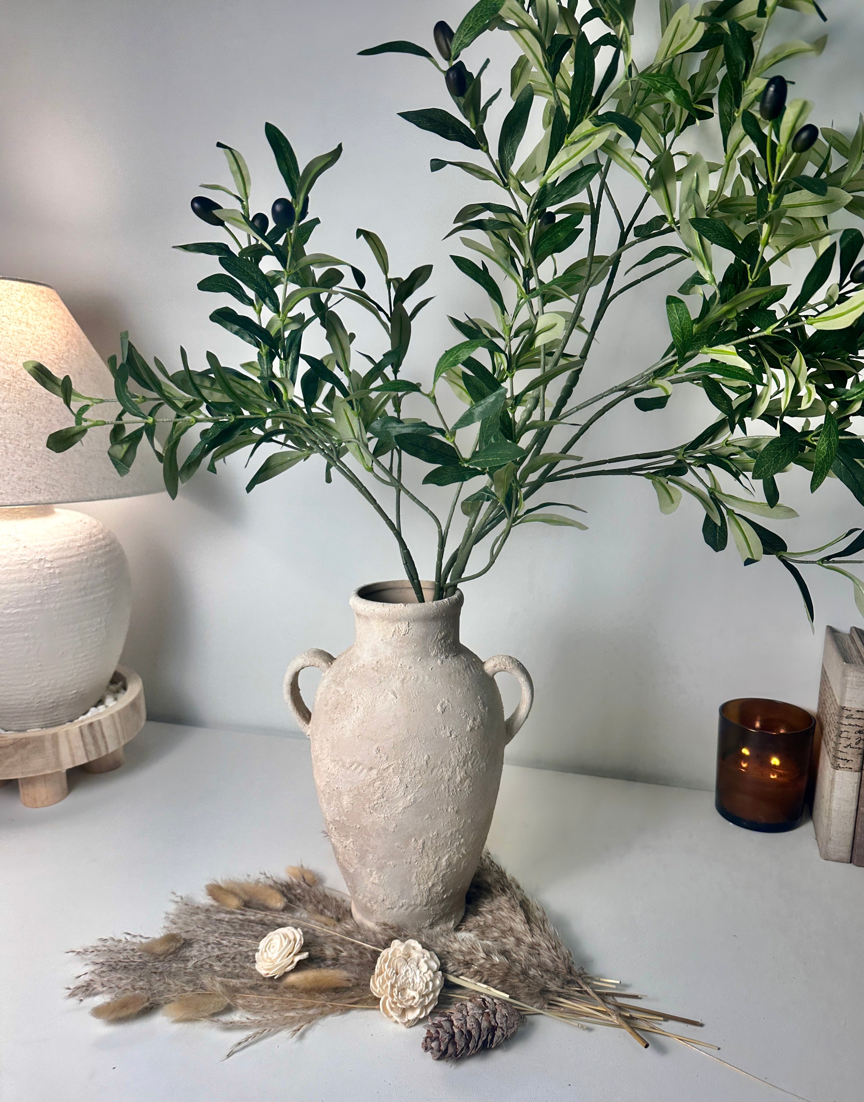 Minimalist Textured Hand-painted Ceramic Vase 12" tall - cream sand/off-white