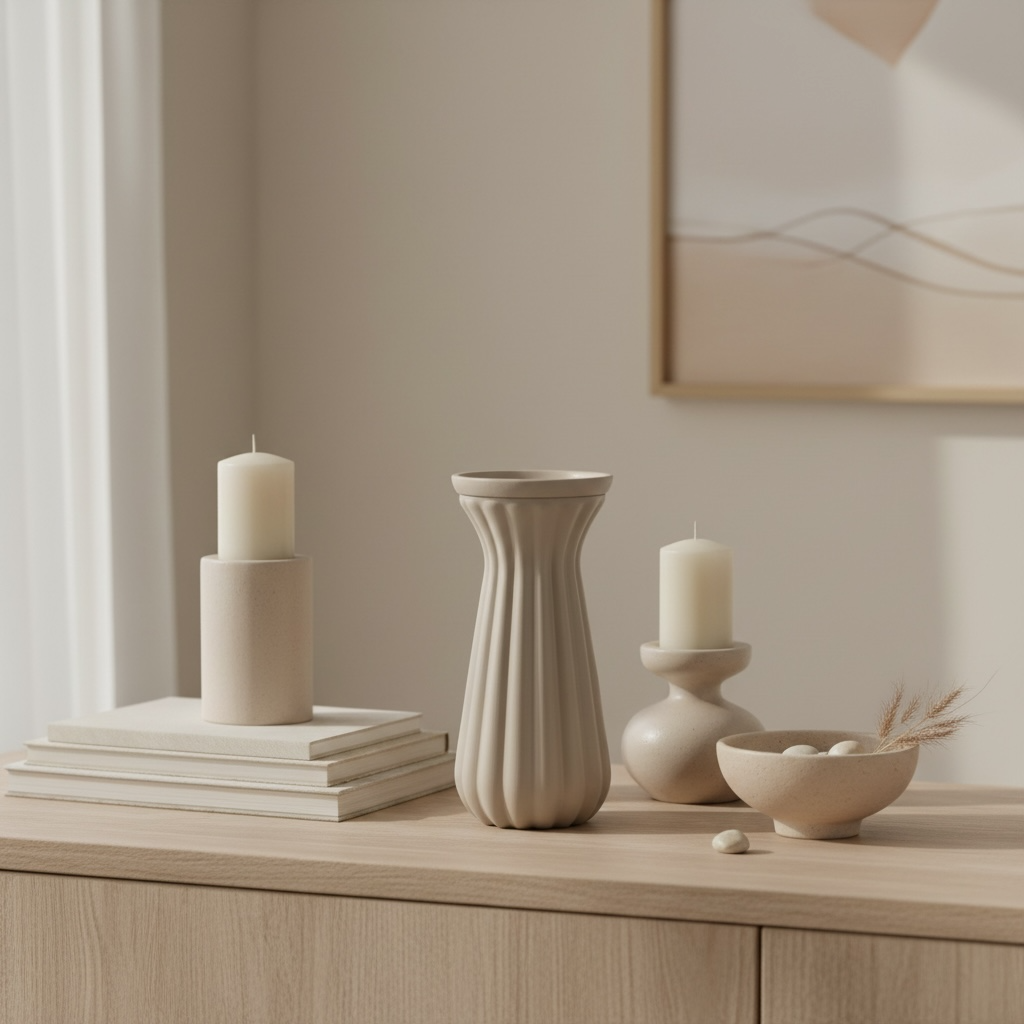 Minimalist Tan Matte 9” Vase with stripes