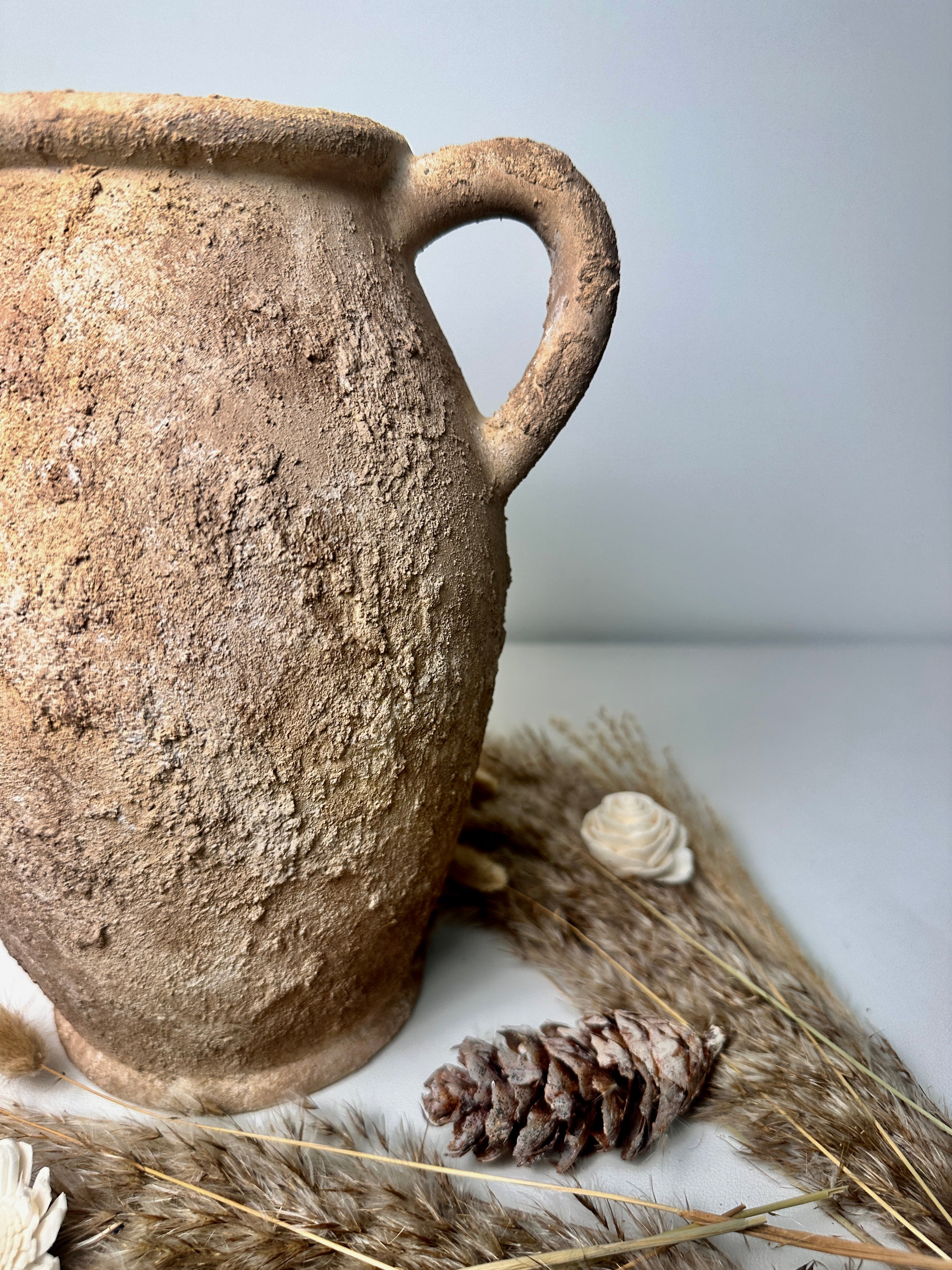 Rustic Hand-Painted Textured Amphora Vase 10" tall - Earth Brown