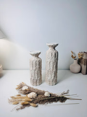 Minimalist Set of 2 Candle Holders Textured Hand-Painted - Cream Sand (10.5x4x4", 13x4x4")