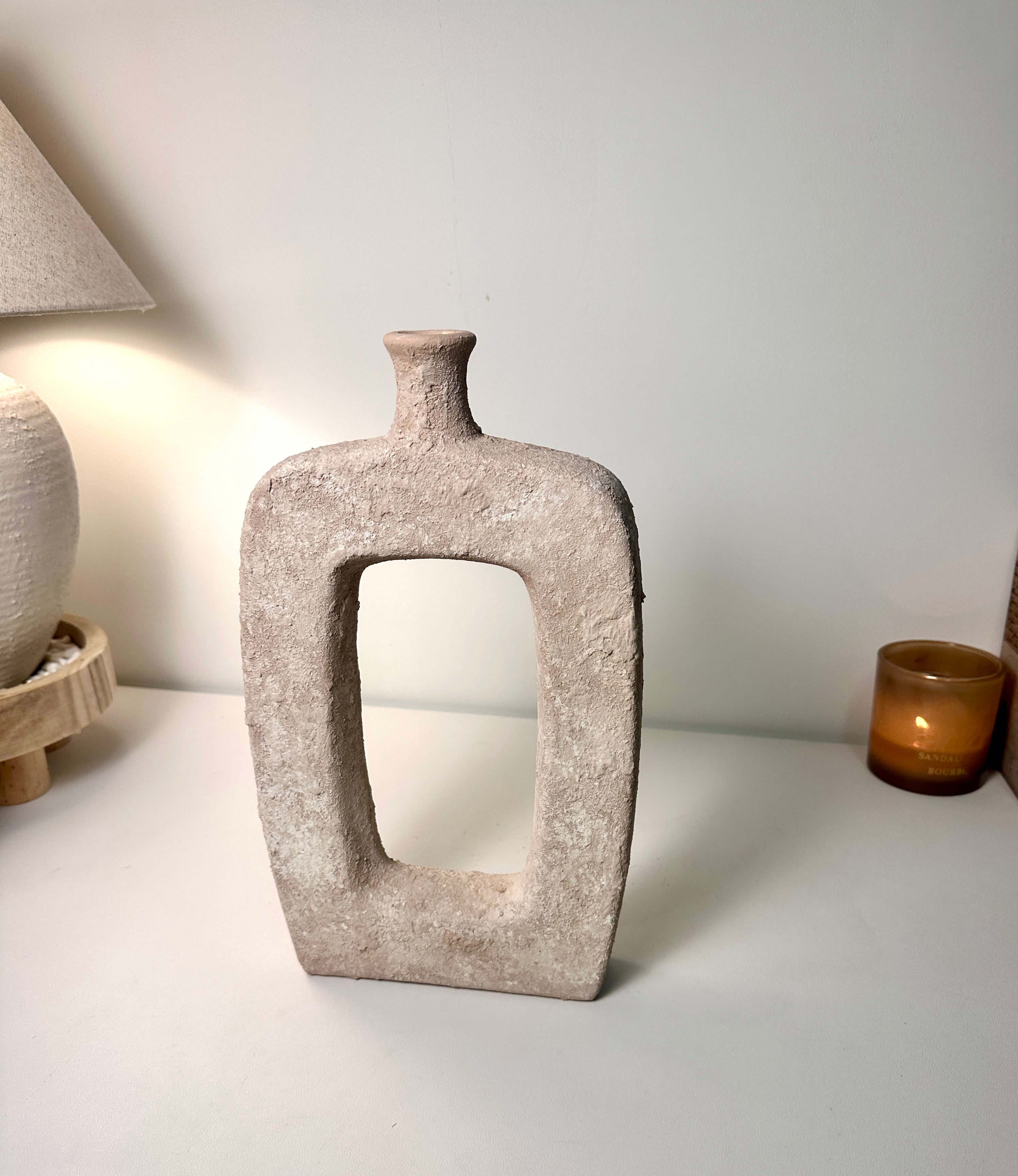 Rustic Hand-Painted Textured Vase 10" tall - Beige Wash
