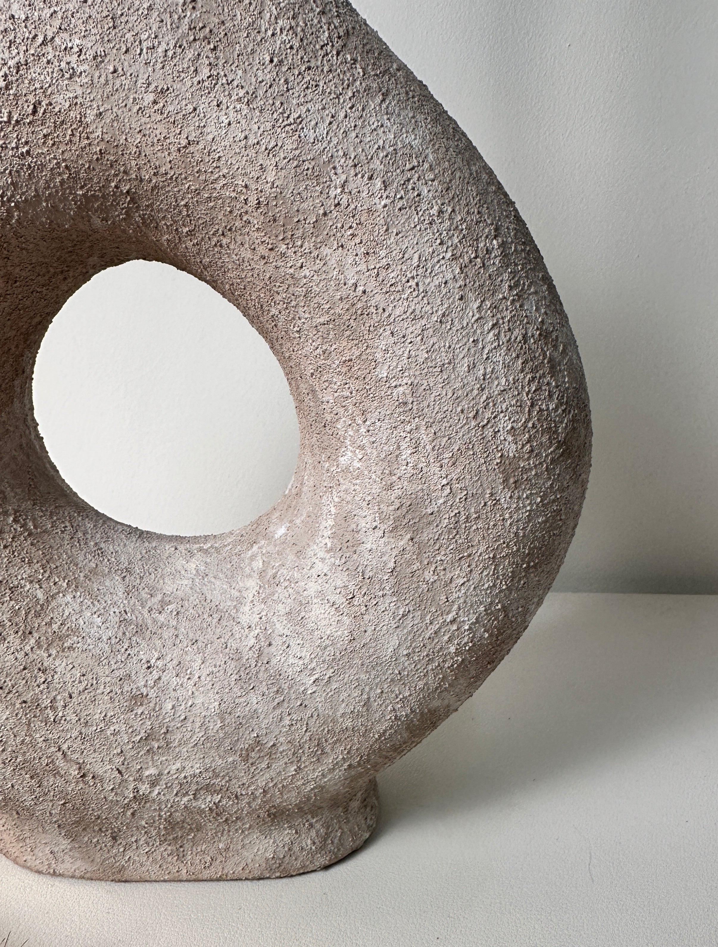 Ceramic Hand-Painted 9.5" tall Vase Donut Shape - Beige wash