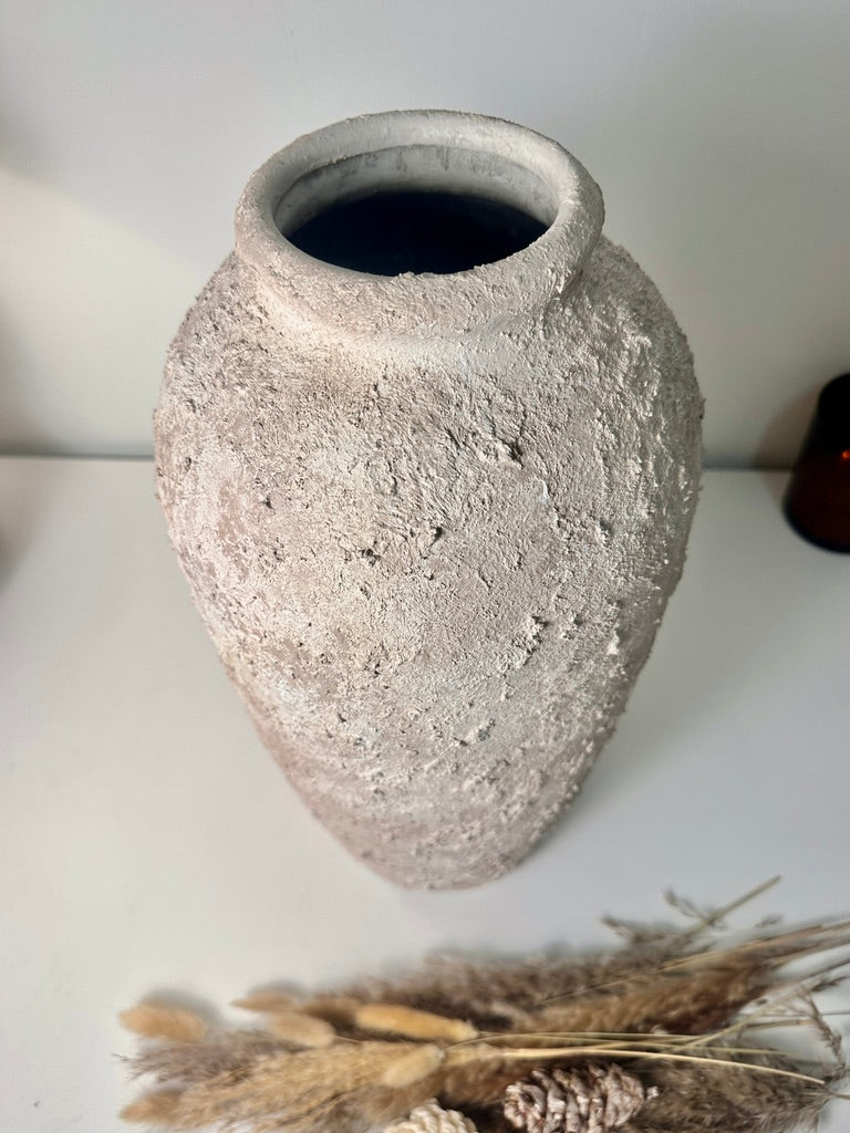 Minimalist Textured Hand-painted Ceramic Vase 18" tall - Cream Sand wash