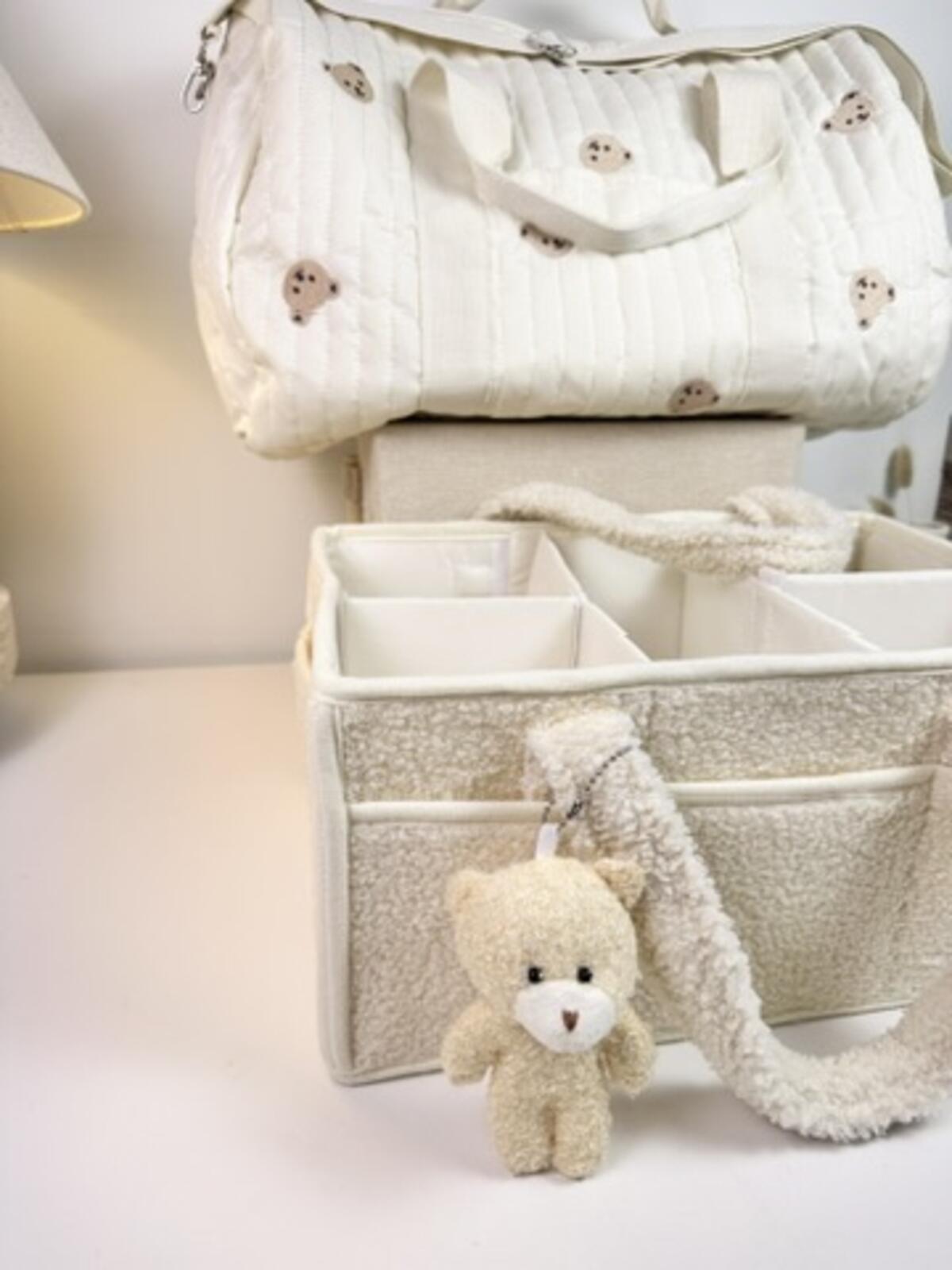 Set of 2 Travel Bag with Strap and Caddy Diaper Bag for Baby Essentials - Cream