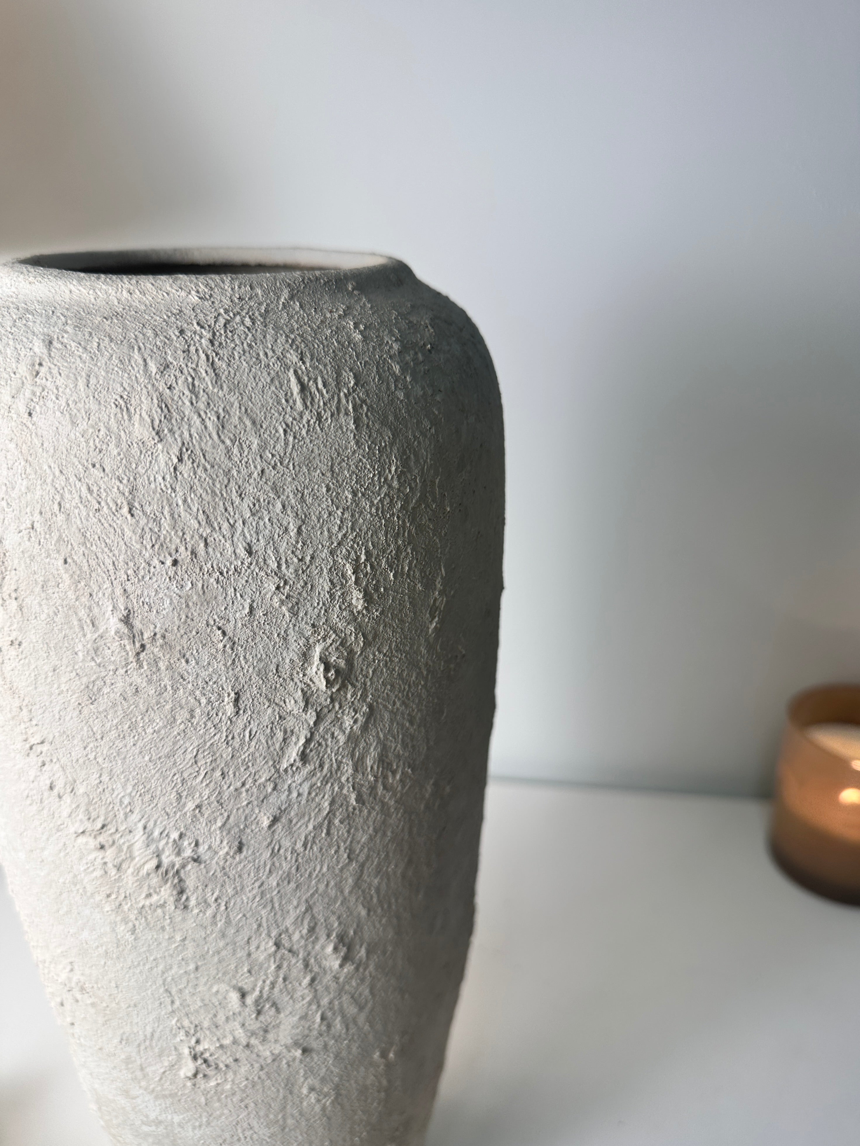 Minimalist Textured Hand-painted Ceramic Vase 14.5" tall - Off White washed