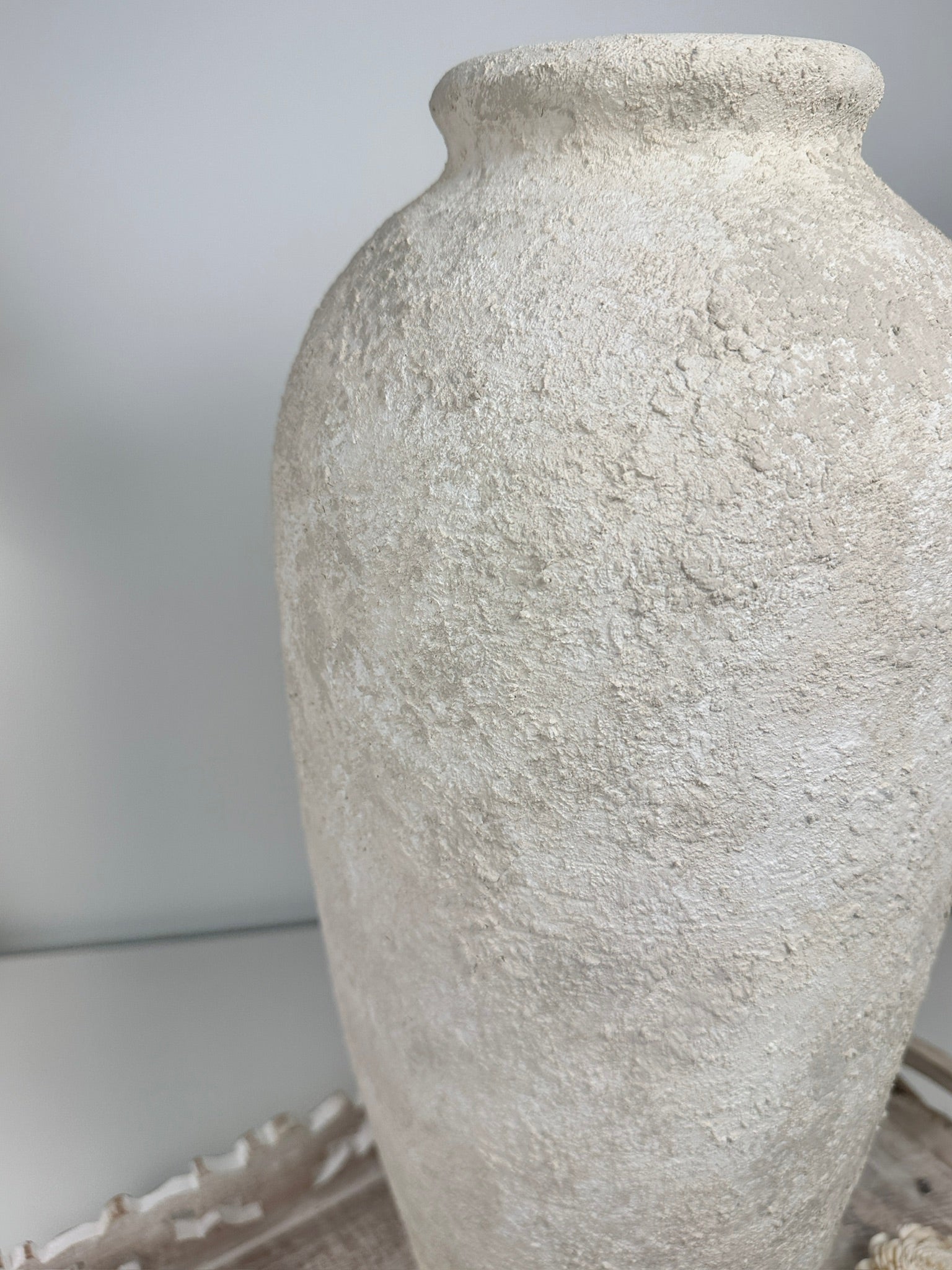 Minimalist Vase 18" tall Textured Hand-painted Ceramic  - Off White washed