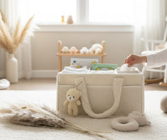 Cozy Plush Organizer with Bear Diaper Stackers & Caddies Newborn Baby Items Diaper Bags Organizer Cream