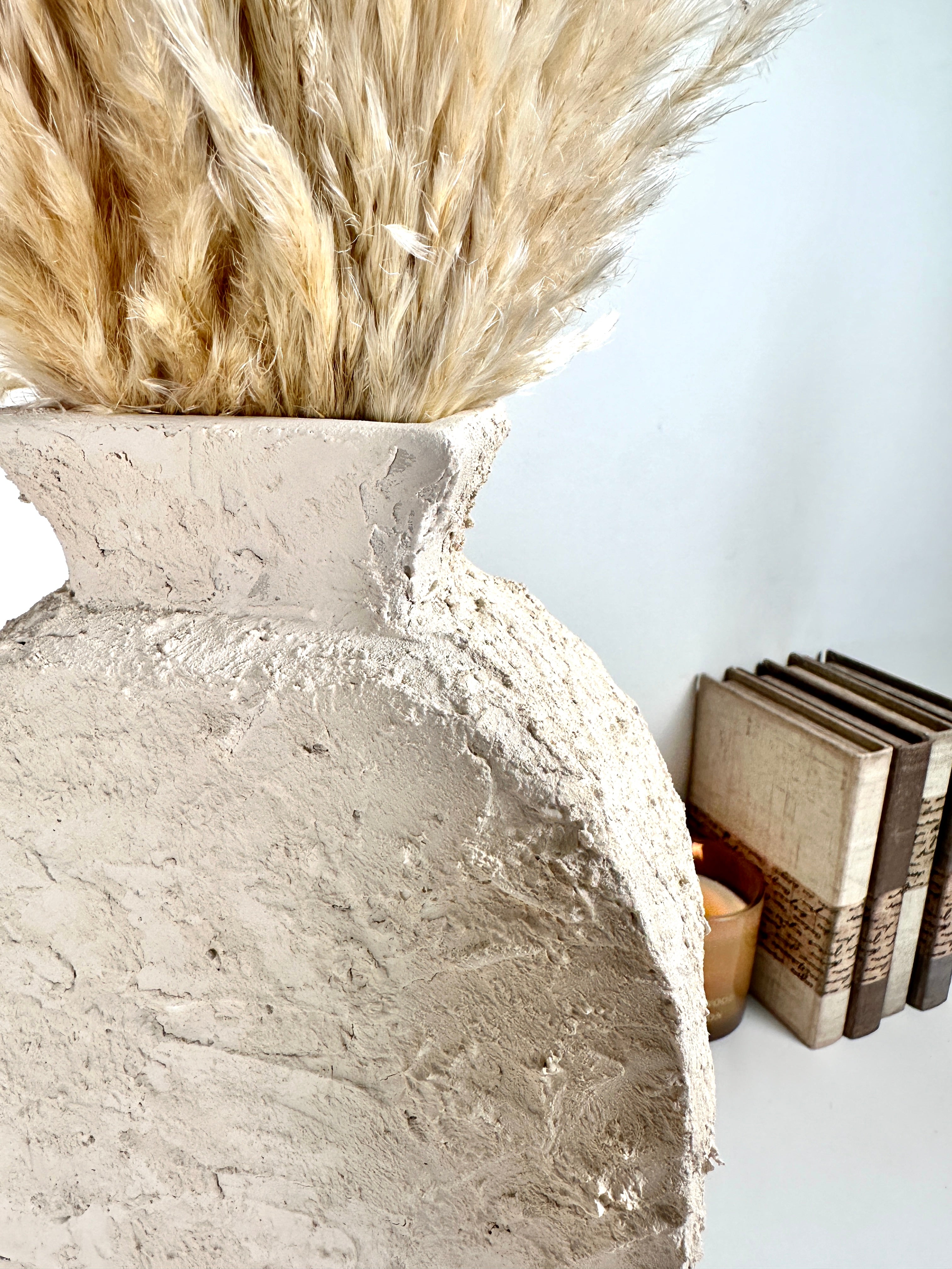 Minimalist Textured Hand-painted Sculpture Floor or Table Vase 17" tall - Cream
