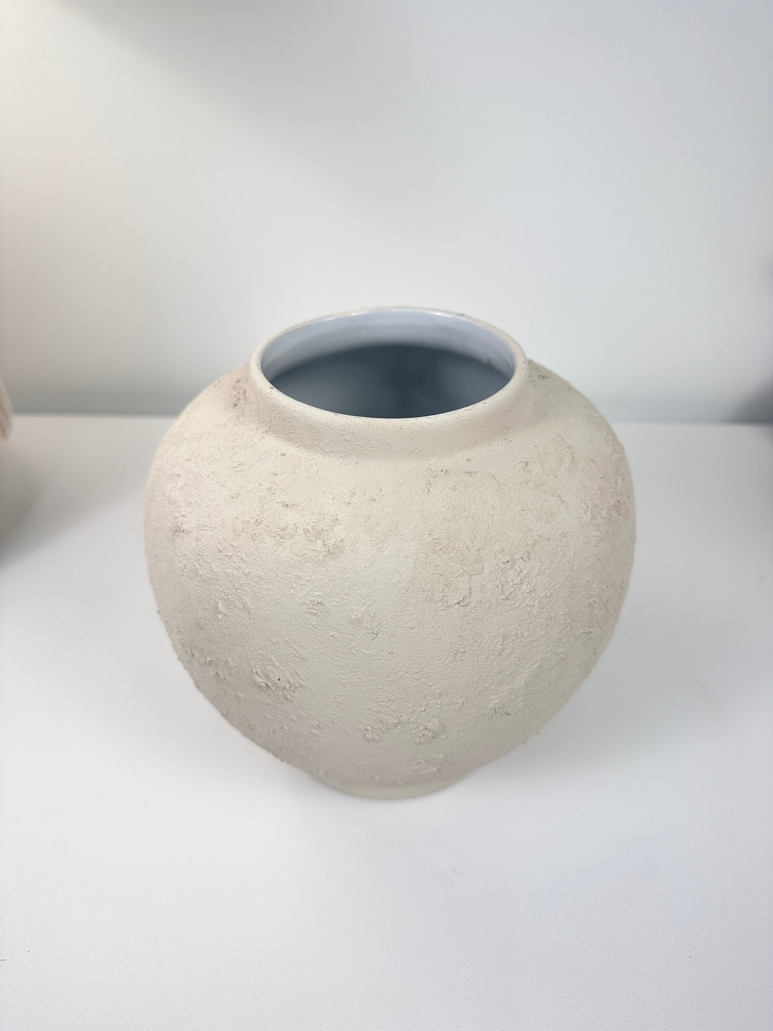 Minimalist Hand-Painted Textured Vase - French Linen Beige color 7.5” tall