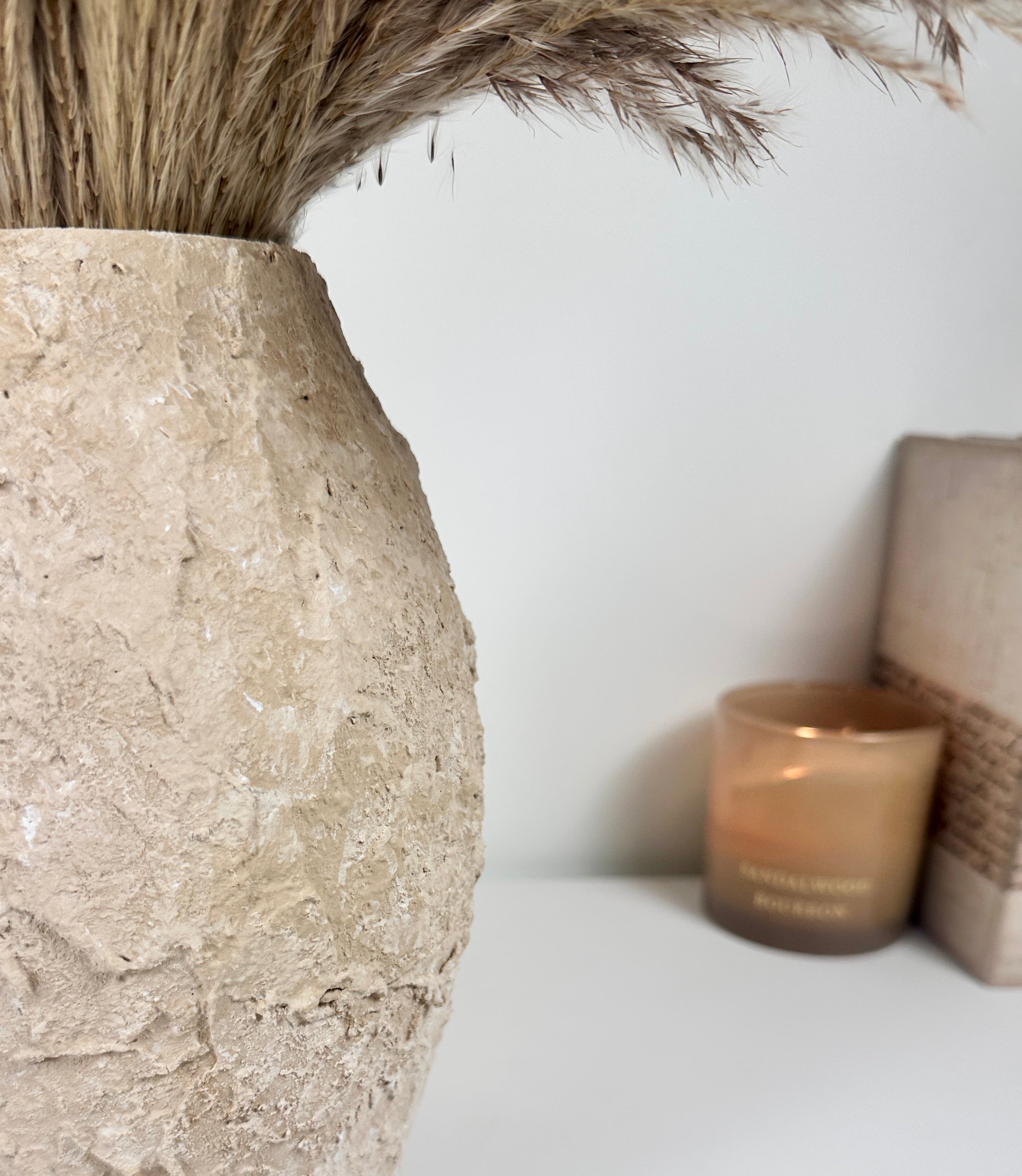 Rustic Minimalist Textured Hand-painted 10.5" tall - Beige Tan washed