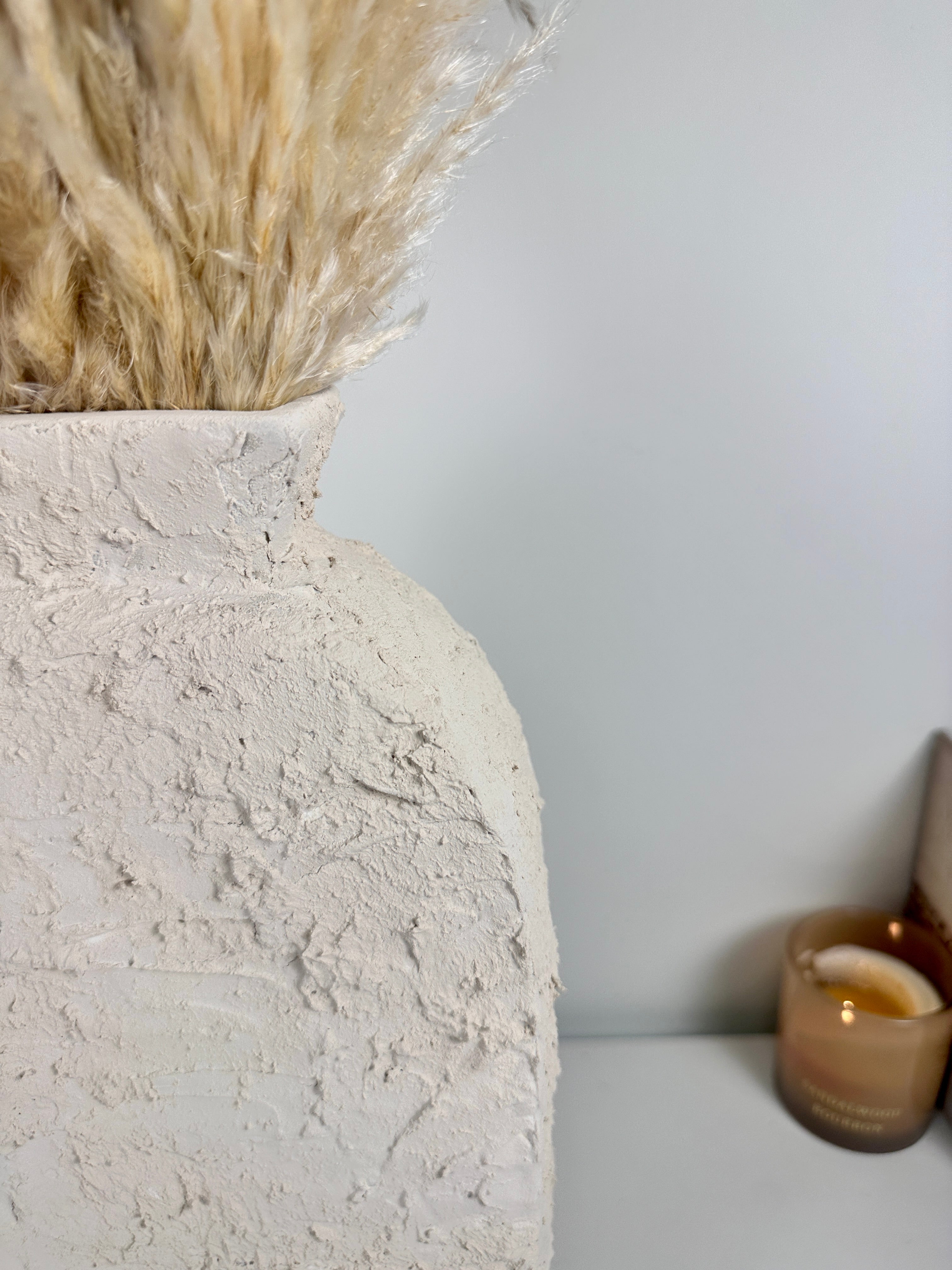 Minimalist Textured Hand-painted Sculpture Floor or Table Vase 17" tall - Cream