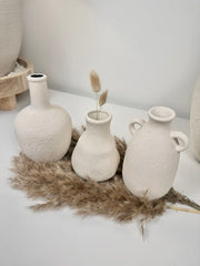 Set of 3 minimalist vases - hand painted and textured - off white