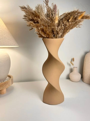 Modern Twisted Vase 16" - Coffee Brown