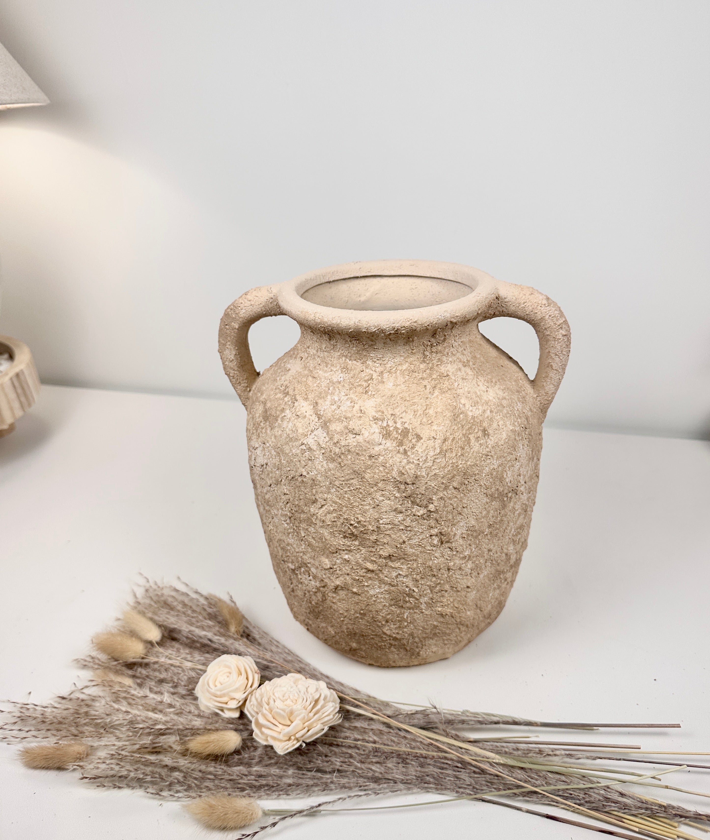 Rustic Minimalist Textured Hand-painted 10.5" tall - Light Beige wash