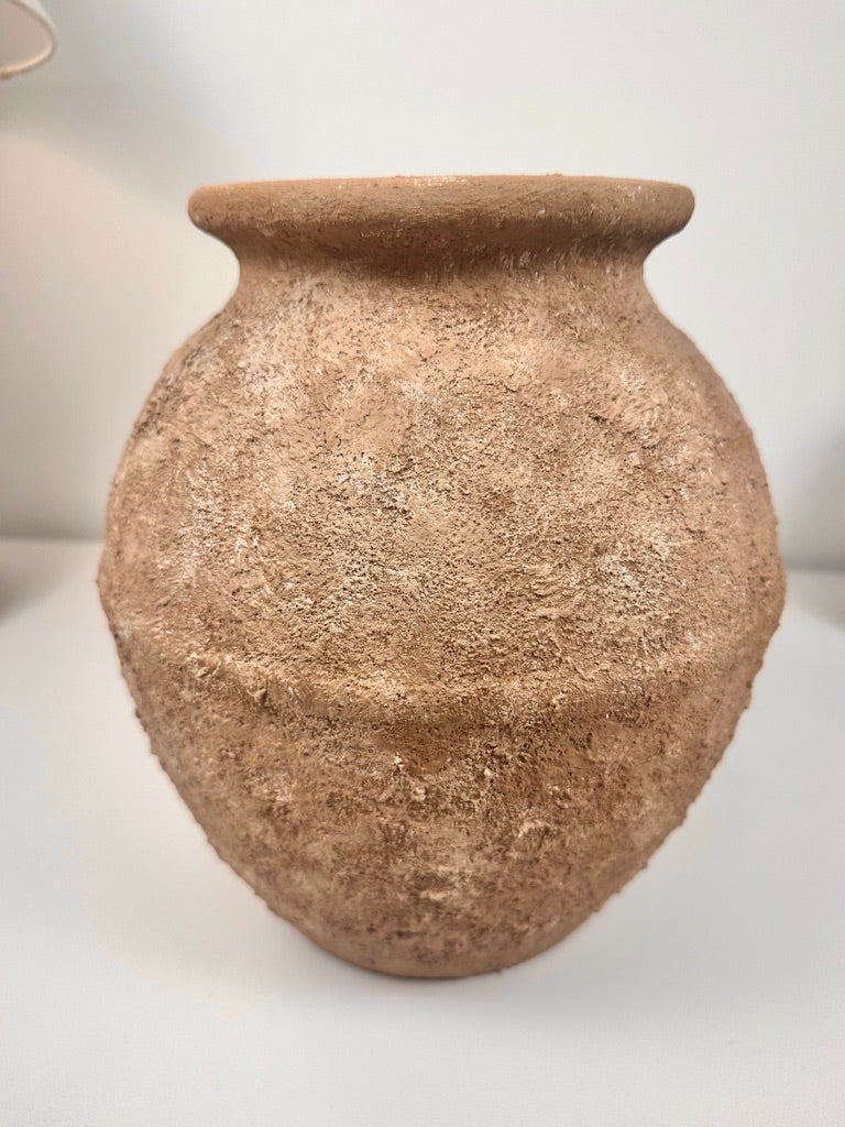 Earth Brown Color Ceramic Vase Painted and Textured By Hand 10.5x9x9"