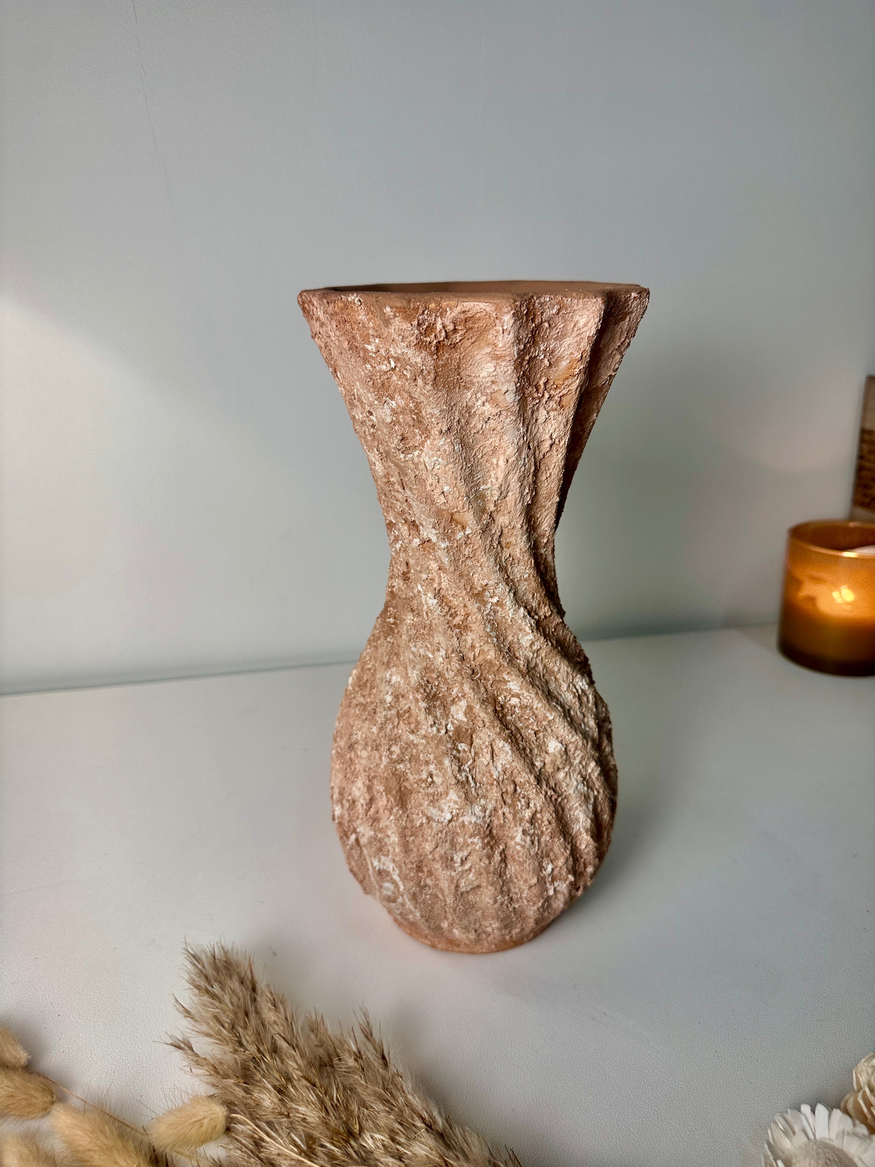 Twisted Ceramic Vase 12" tall Terracotta Brown
