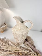 Decorative Textured Hand-painted Pitcher Vase Cream Sand washed 12"