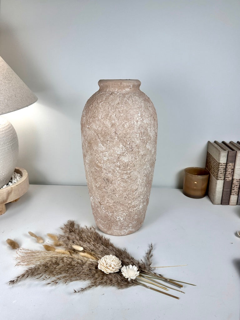 Minimalist Vase 18" tall Textured Hand-painted Ceramic  - Tan wash