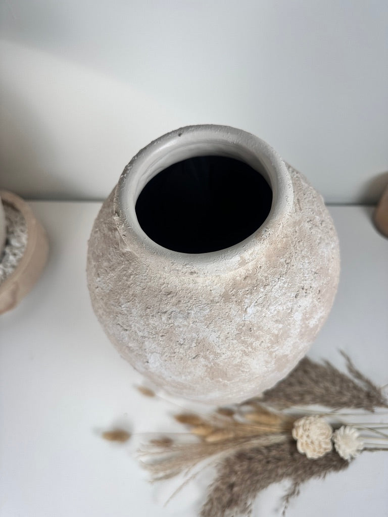 Minimalist Vase 18" tall Textured Hand-painted Ceramic  - Cream Sand wash