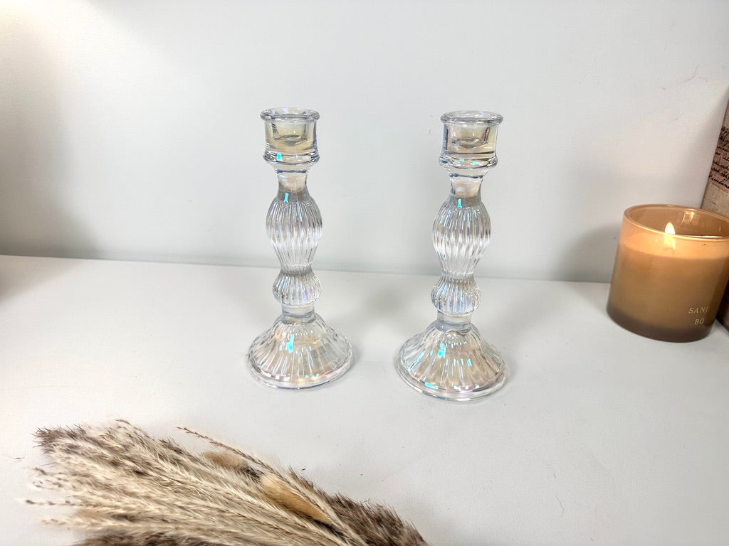Elegant Iridescent Candle Holder Set of 2 - 10" tall