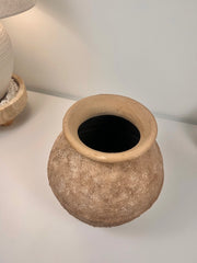 Earth Brown Color Ceramic Vase Painted and Textured By Hand 10.5x9x9"