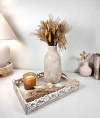 Rustic Hand-Painted/Textured Ceramic Vase 12” tall - beige washed
