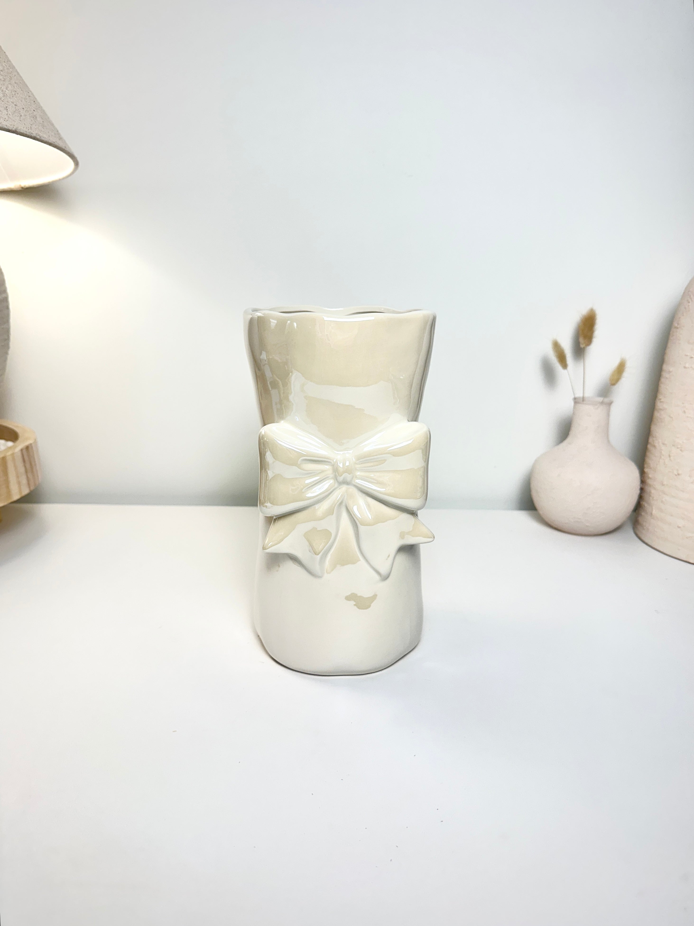 Bow Ceramic Vase with Bow 8” tall