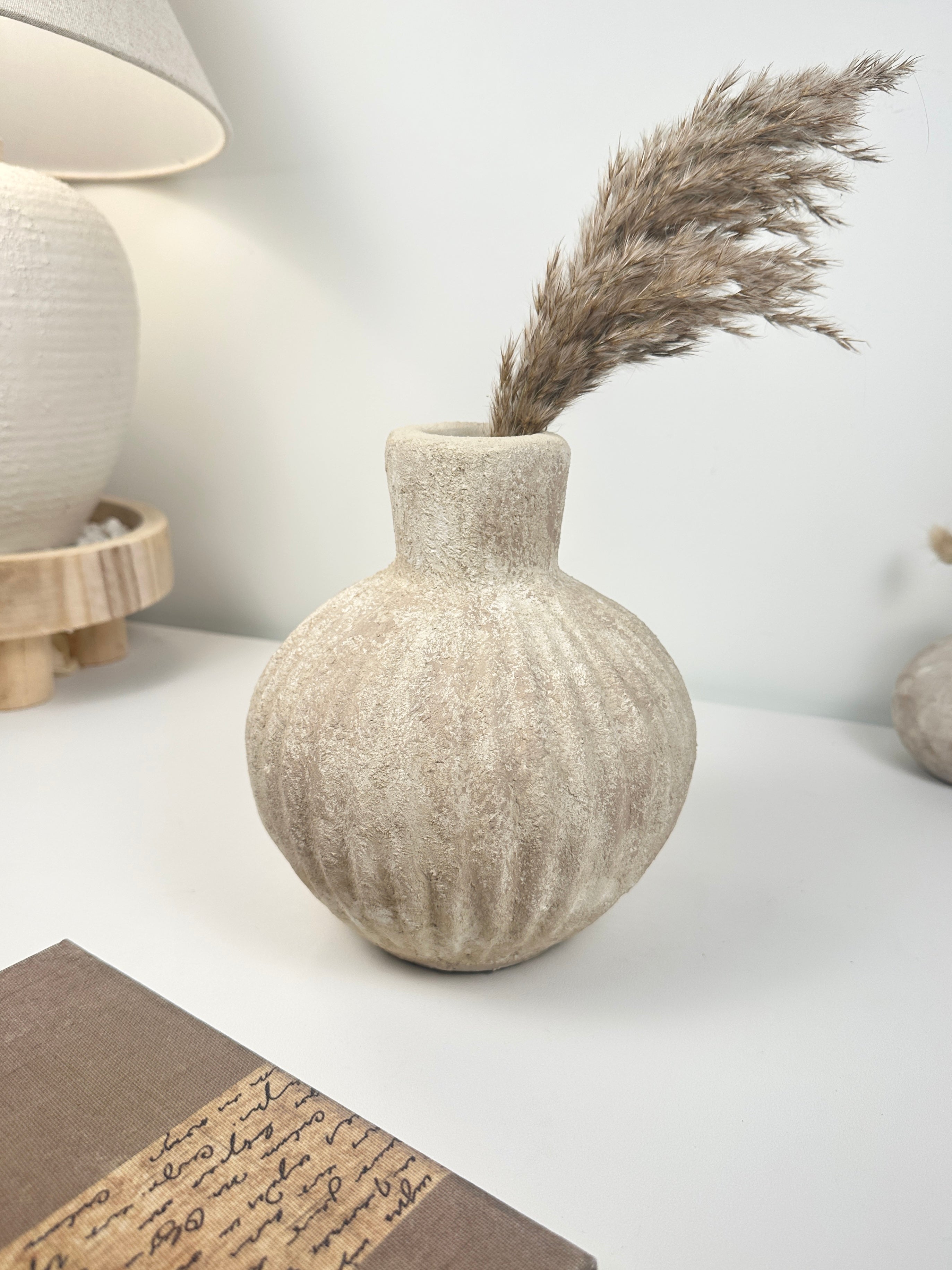 Handmade Decorative Ceramic Vase 8” tall - beige washed