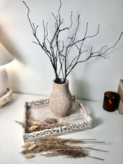 Rustic Ceramic Vase Textured Hand-Painted 10" tall - Light Beige Wash
