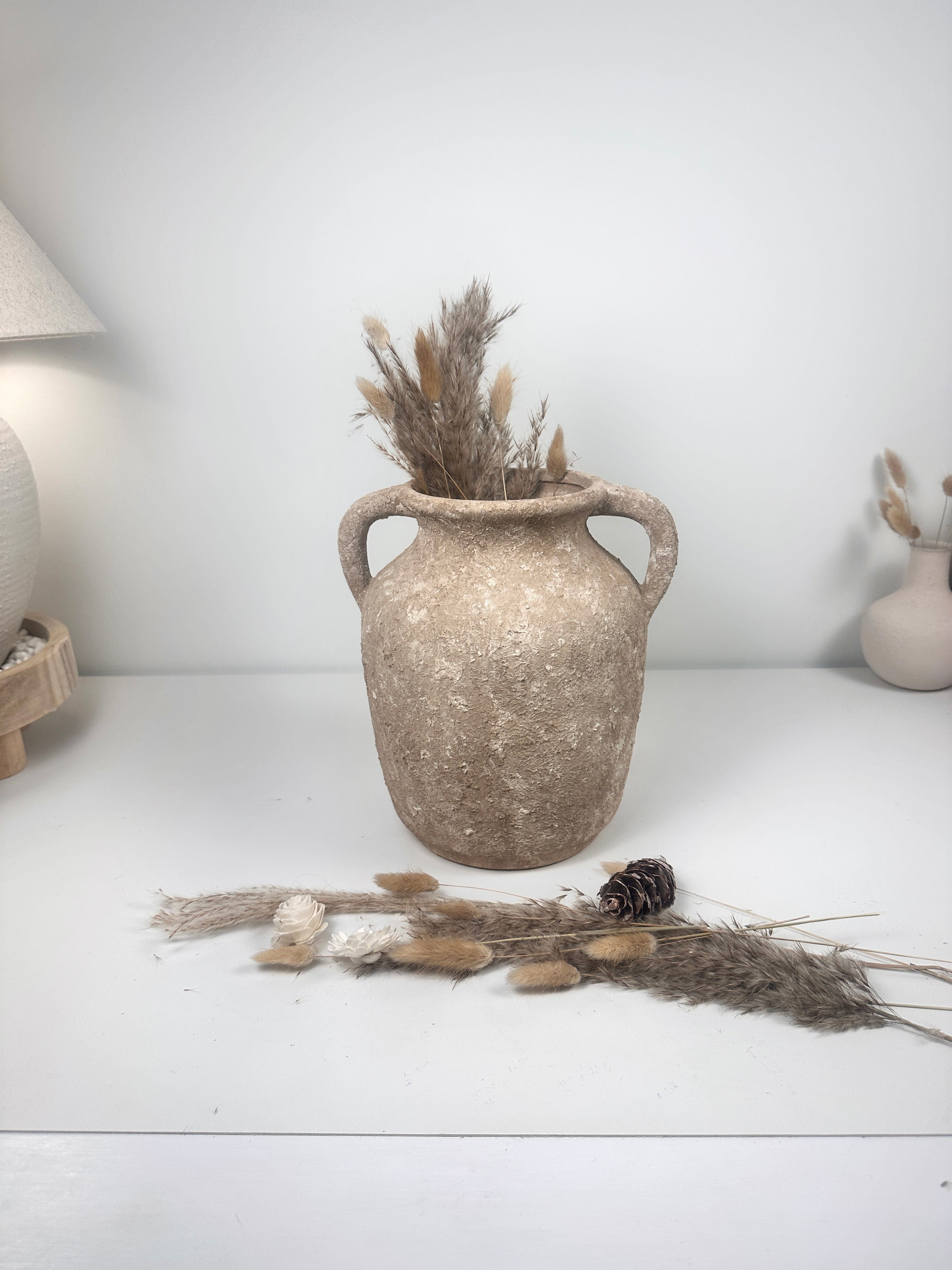 Rustic Minimalist Textured Hand-painted 10.5" tall - Brown wash