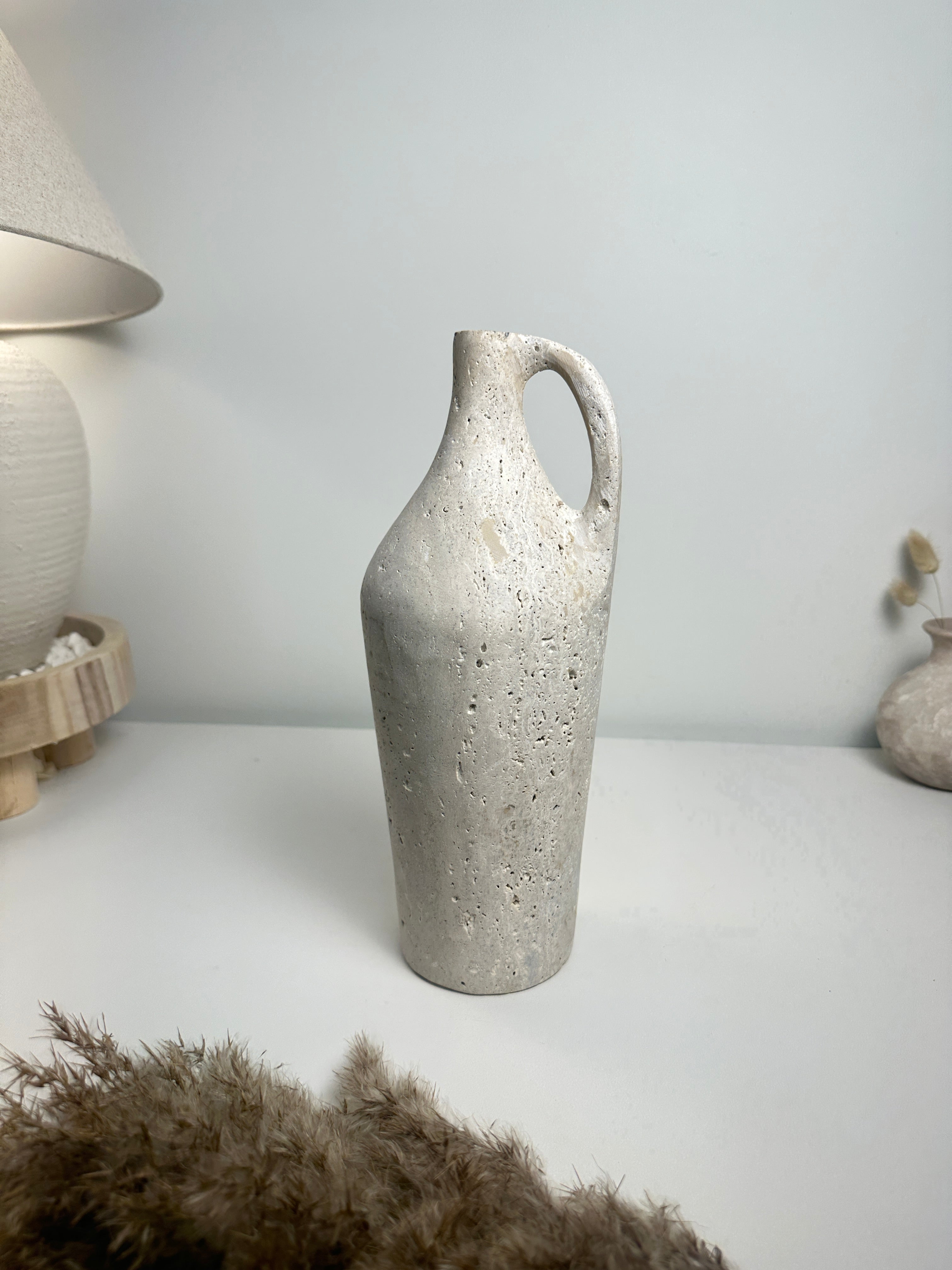 Handcrafted organic natural stone vase 12“ - Off White