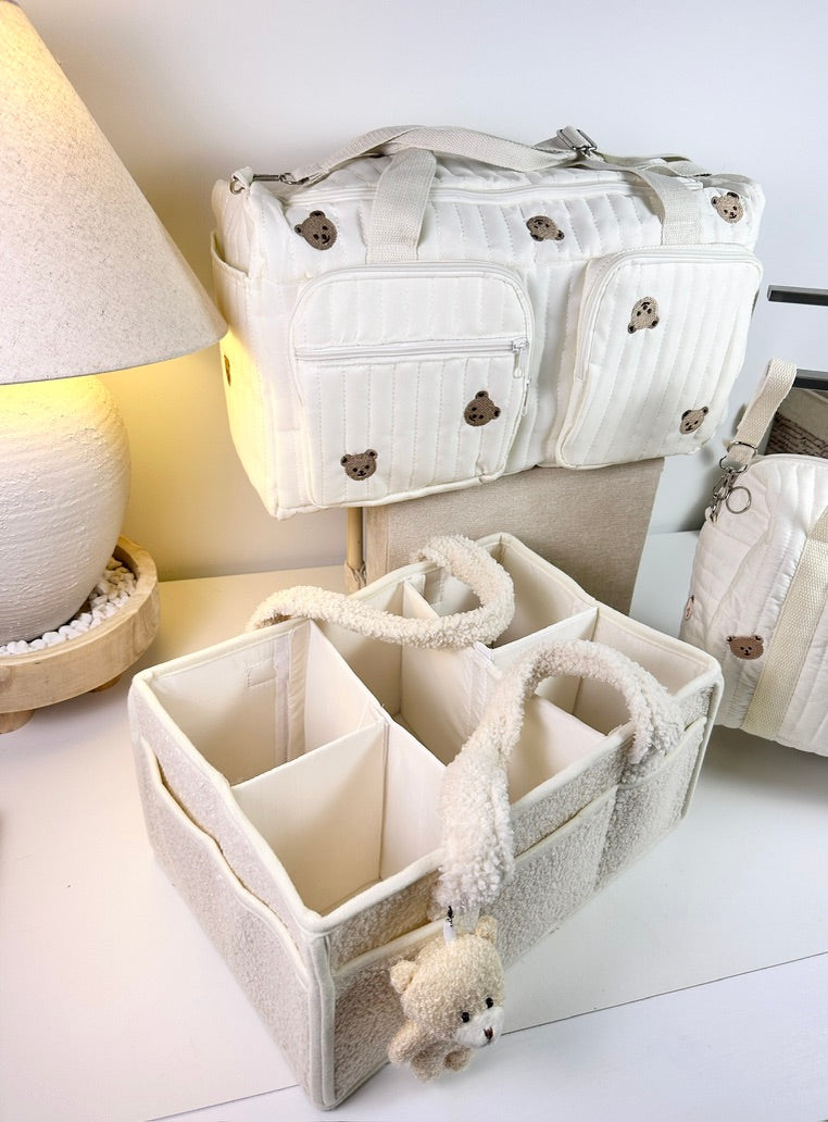 Set of 3 Stroller Bag, Duffel Bag and Caddy Diaper Bag for Baby Essentials - Cream