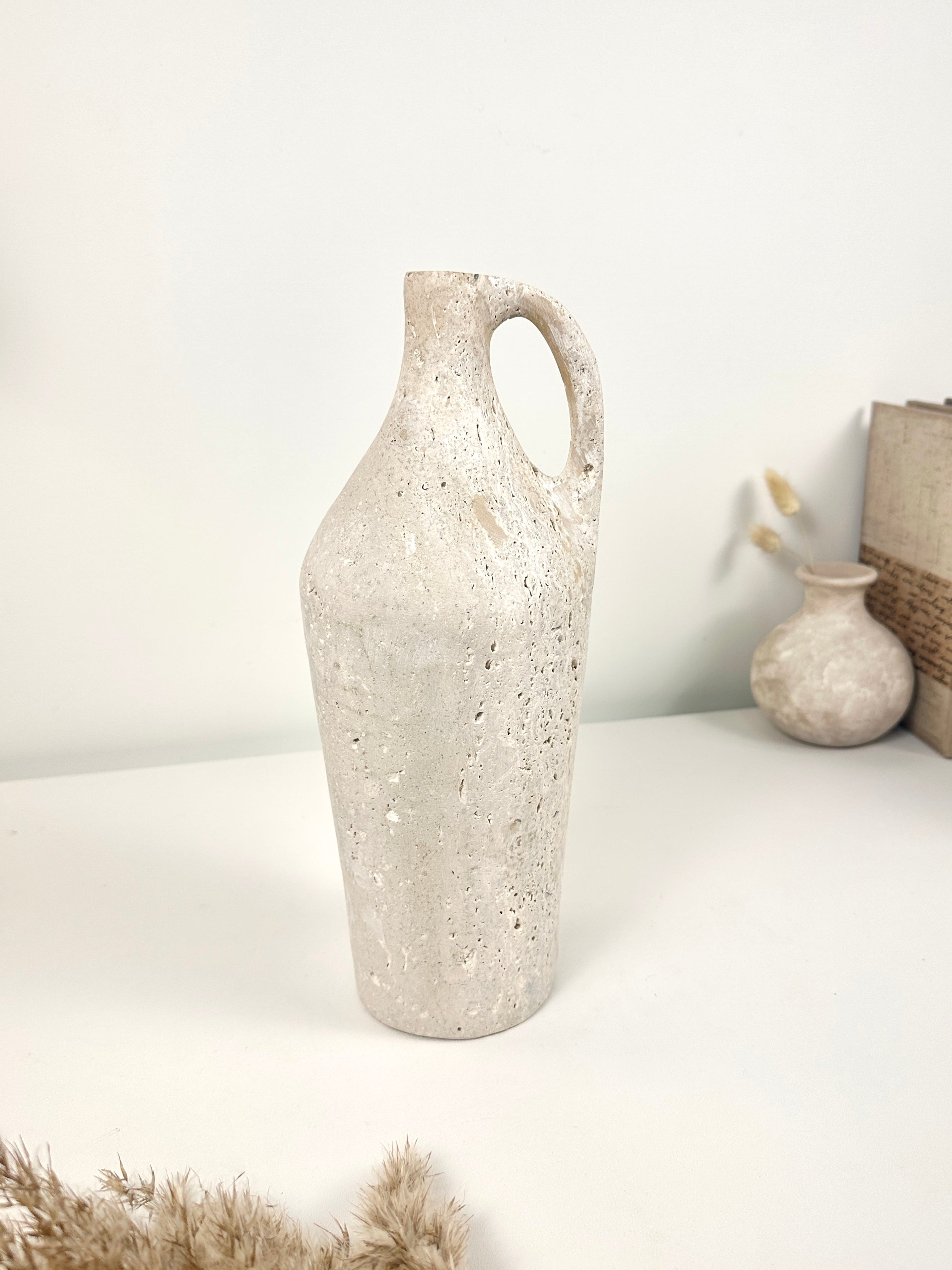 Handcrafted organic natural stone vase 12“ - Off White