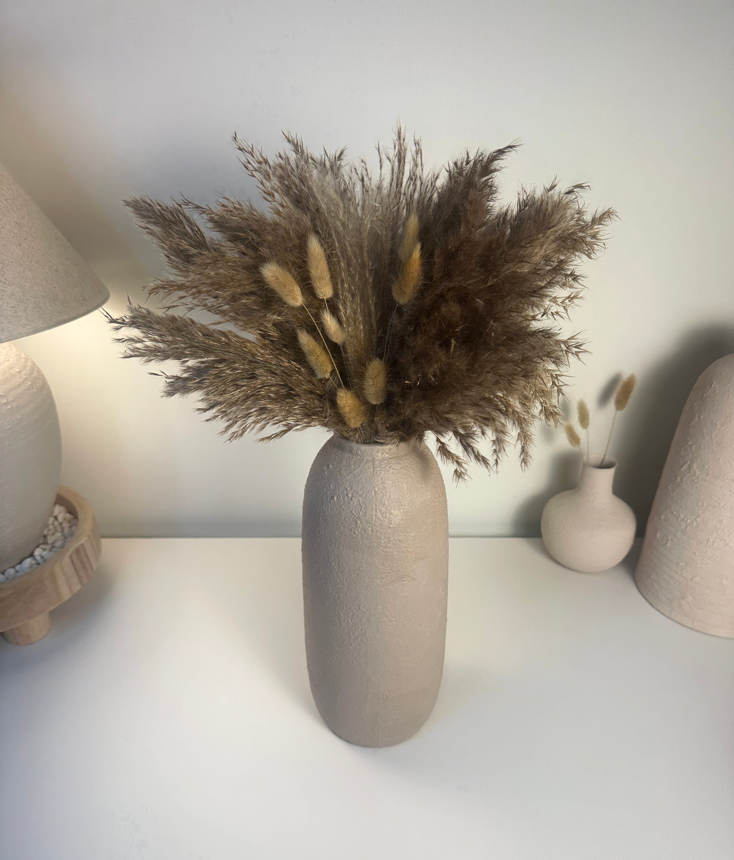 Minimalist Textured Ceramic Tan Beige Vase 12"