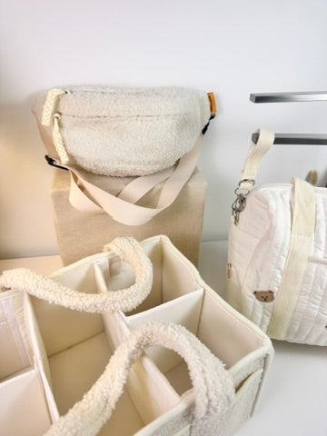 Set of 3 Stroller Bag, Crossbody Bag and Caddy Diaper Bag for Baby Essentials - Cream