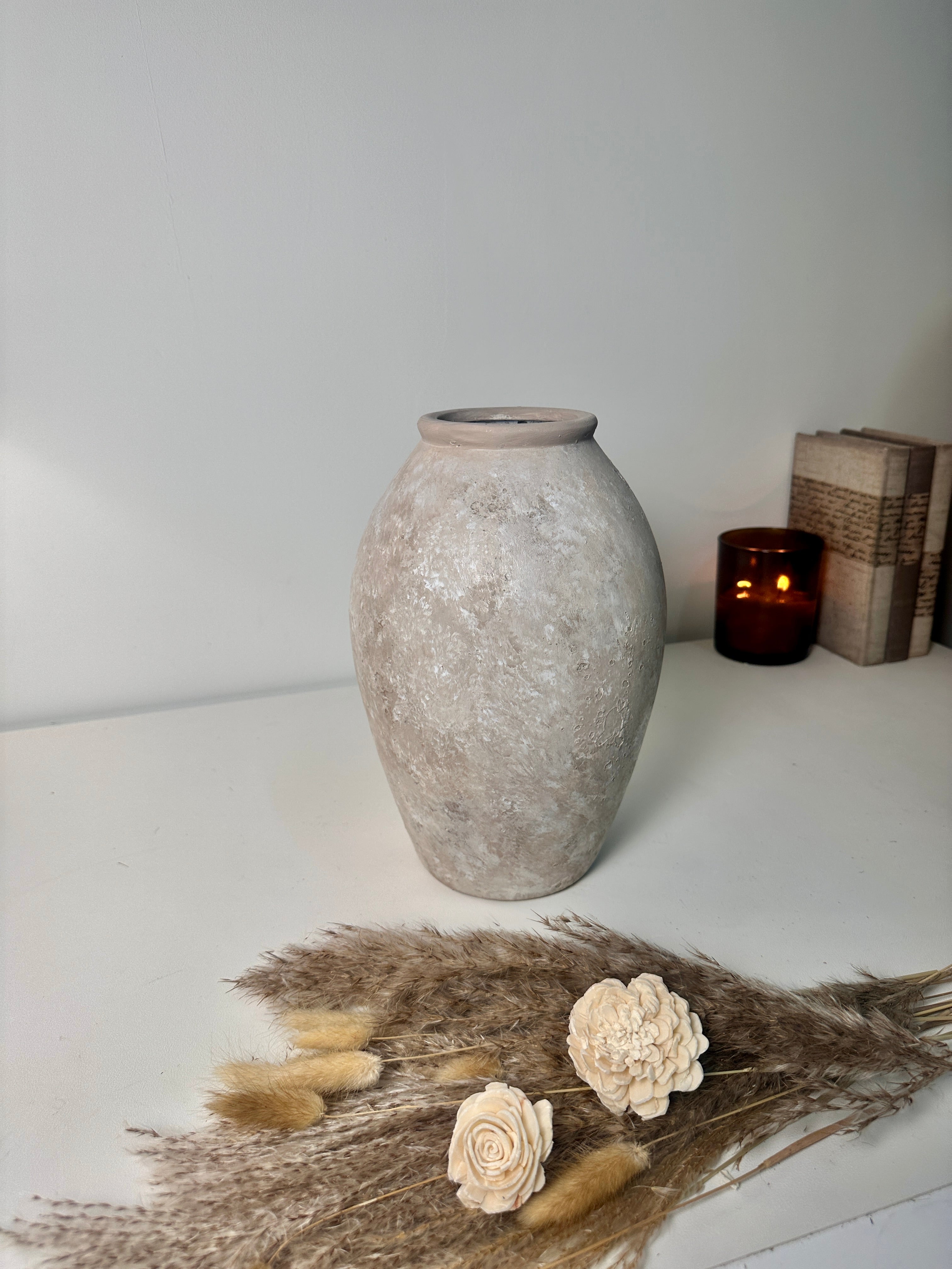 Handmade Painted Beige Wash Decorative Ceramic Vase 11’’ tall