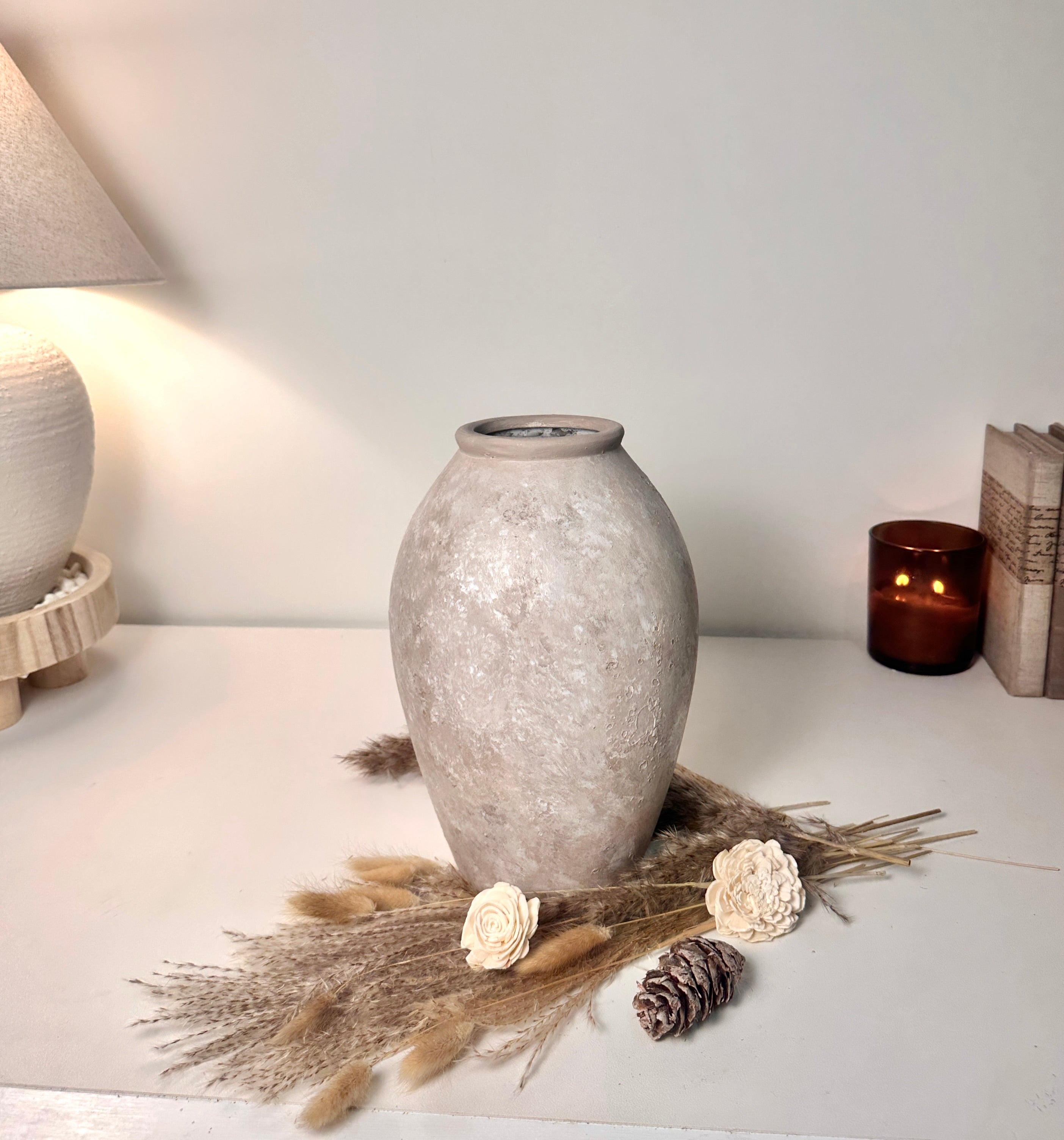 Handmade Painted Beige Wash Decorative Ceramic Vase 11’’ tall